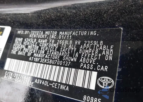 2011 Toyota Camry from USA, damaged, VIN 4T1BF3EK5BU700137